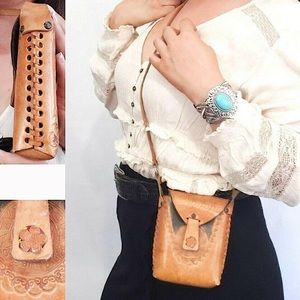 Hand Tooled Leather Embossed Shoulder Bag Crossbody Bohemian Western Floral